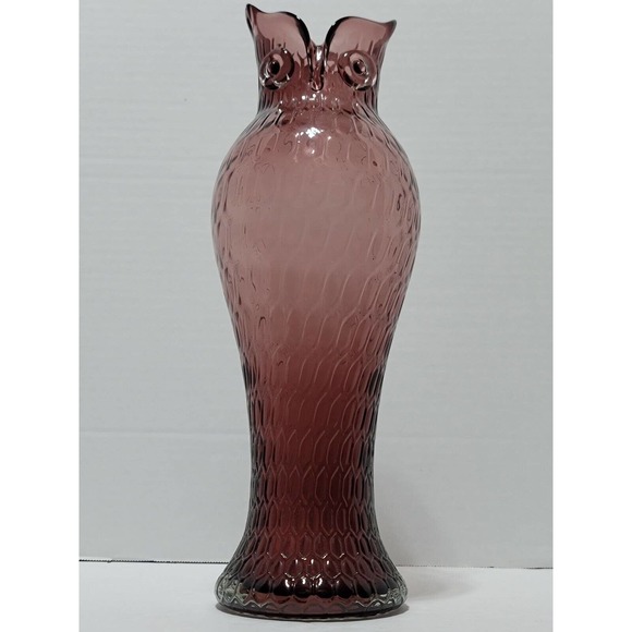 RARE VINTAGE ART GLASS OWL BIRD VASE PURPLE 14 1/4" Tall In Excellent Condition - Picture 12 of 12